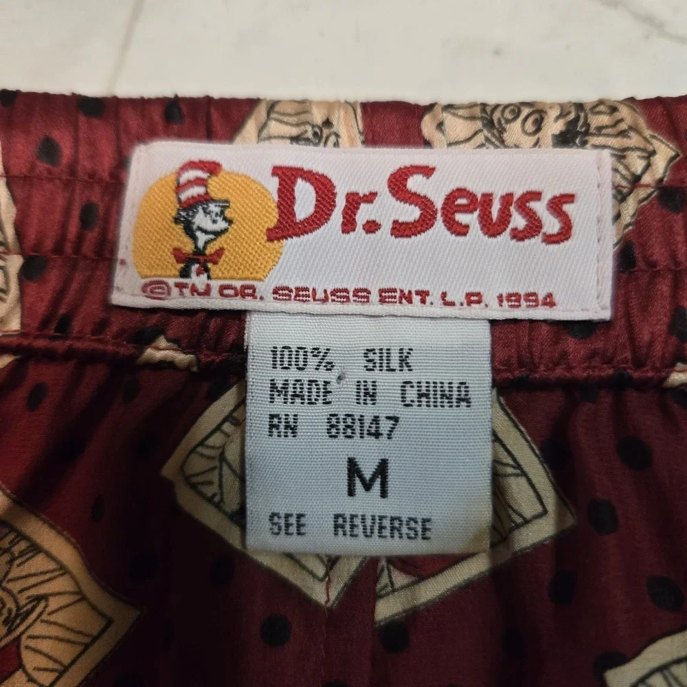 Dr. Seuss Sz M (30-32) Cat In The Hat Red SILK Boxer Shorts Pajamas 1994 Vintage
